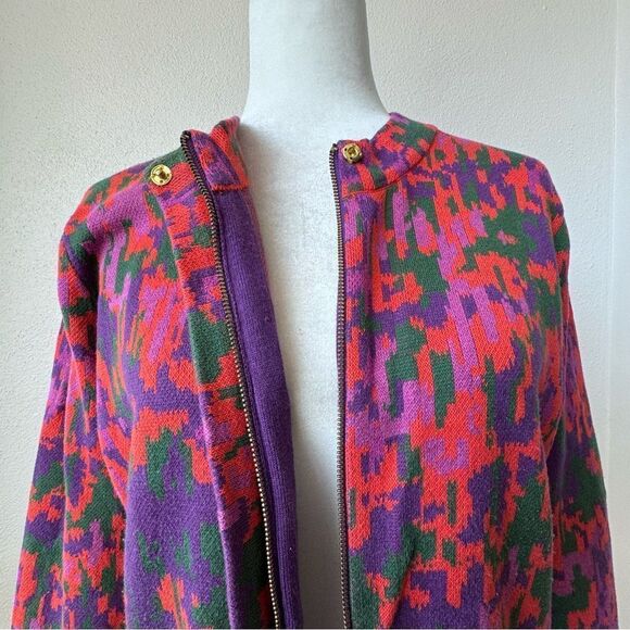 Isaac Mizrahi Live Art Deco Cardigan Sweater Knit Zip Up SZ M - Picture 5 of 16